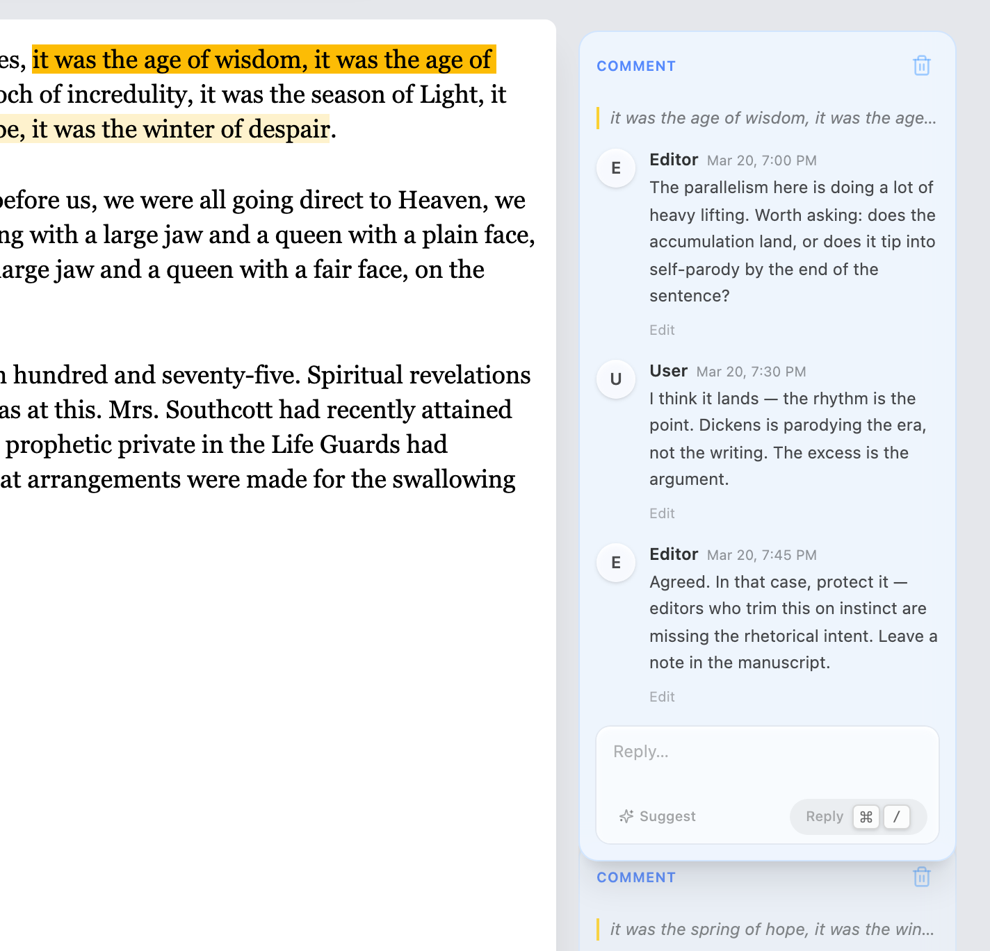 Quillium annotations and comments anchored beside the text they reference